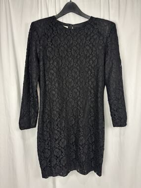 Vintage Elizabeth Wayman New York Black Lace Long Sleeve Shift Mini Dress Sz 10